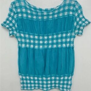 Issey Miyake ME Blue Check Gingham Blouse Top